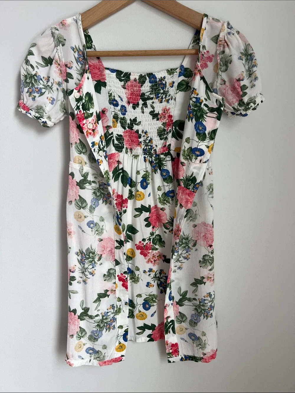 Old Navy | Kids White Floral Lite Pink Rose Button-Front Dress #564088-03 Medium